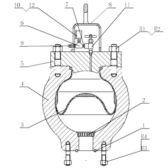 Cross section of mud pump pulsation dampener