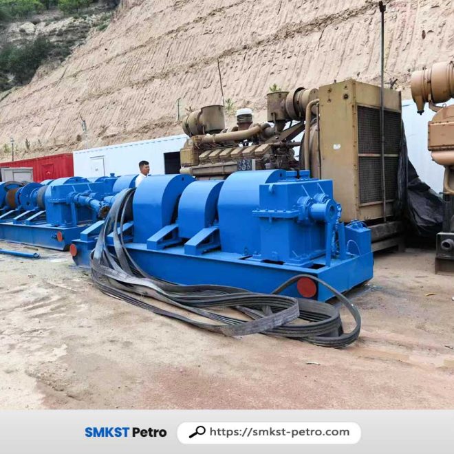 Diesel Engine + Belt Transmission System – The power source for the 2000HP used drilling rig by smkst, delivering reliable torque via belt drives.